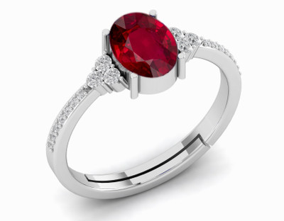 EVELYN CRAFT Natural Ruby 9.25 ratti Stone silver Adjustable Ring For Women's and Men's Silver Ruby Sterling Silver Plated Ring