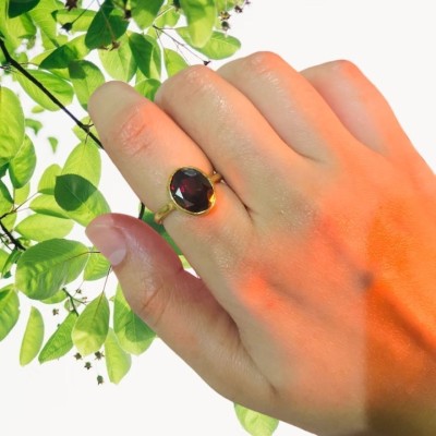 Gemzonite gomed / hessonite Ring With Natural gomed Stone Ring Brass Garnet Ring