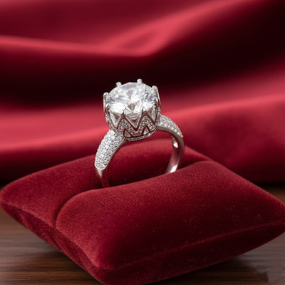 totay fashion Silver Ring with Leaf & Heart Stone Sterling Silver Alloy Diamond Silver Plated Ring