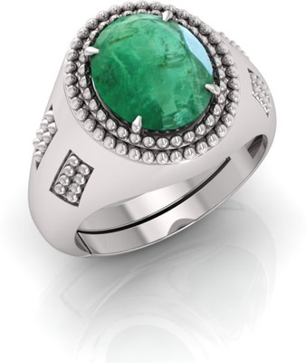 Pranjal Gems Metal Emerald Silver Plated Ring