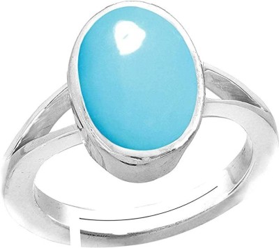 EVERYTHING GEMS 7.25 Ratti 6.66 Carat Turquoise Firoza Sky Blue Stone Panchdhatu Adjustable Ring Brass Turquoise Silver Plated Ring
