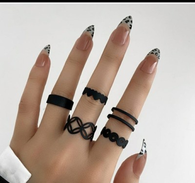 badeja new stackble black finger ring (set of 5) for women and girls Alloy Silver Plated Ring Set