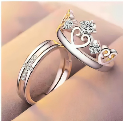 Krullers Adjustable Silver Diamond Ring for couples Brass Ring Set