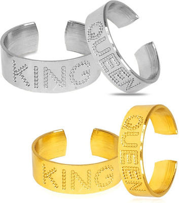 Utkarsh CM7855 Couple Matching King Queen Name Engraved Design Open-Cuff Finger Ring Set Stainless Steel Ring Set