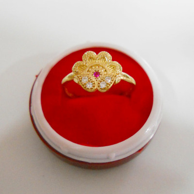 jr fashion Panchaloha (Impon) Flower and Leaf Design Alloy Zircon, Ruby Ring