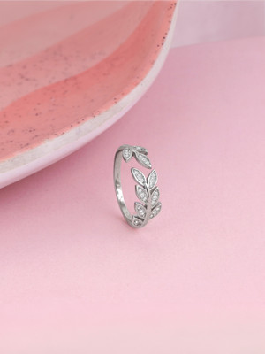 GIVA 925 Silver Anushka Silver Zircon Leaf Ring|Lifetime Plating|6 Month Warranty Sterling Silver Cubic Zirconia Rhodium Plated Ring