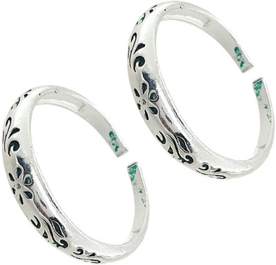 Sahiba Gems Cut Work Band Design Green Color Stone Toe Rings/Bichiya Sterling Silver Toe Ring