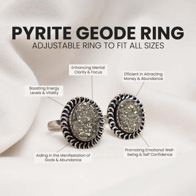 VIBESLE Pyrite Adjustable Ring (2 Pcs) Natural Crystal Fools Gold Irreguar Shape Stone Crystal Ring