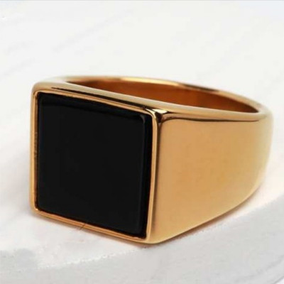 house of common Brass Onyx Gold Plated Ring