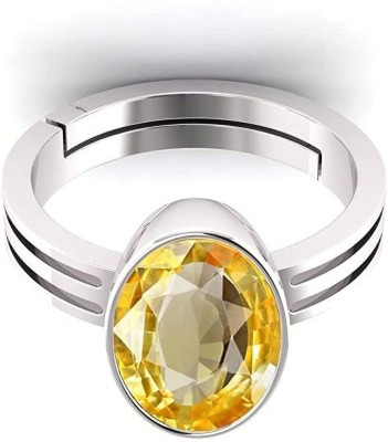 RSPR 9.25 Ratti Untreatet A+ Quality Natural Yellow Sapphire Pukhraj Gemstone Metal Sapphire Silver Plated Ring