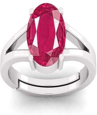 Skibe Enterprises 7.25 Ratti Ruby Stone Original Certified Silver Plated Adjustable, Manik Stone Brass Ruby Gold Plated Ring