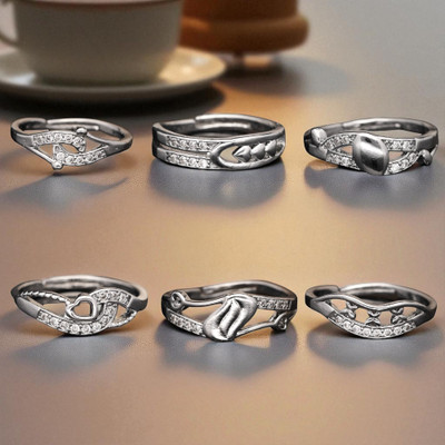 Hetshree Elegant Silver Combo Rings Collection Brass Diamond Silver Plated Ring