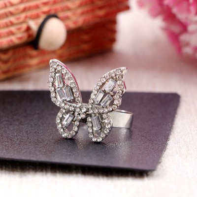 Jewelgenics Silver-Plated Crystal Butterfly Ring Ideal for Women/Girls Alloy Crystal, Cubic Zirconia Sterling Silver Plated Ring