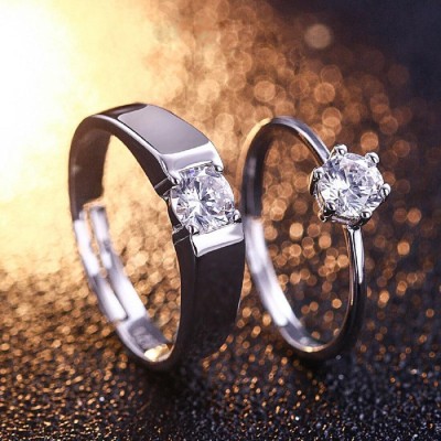 Animated Adjustable Couple Rings for lovers valentine gift & proposal ring Alloy Cubic Zirconia Platinum Plated Ring Set