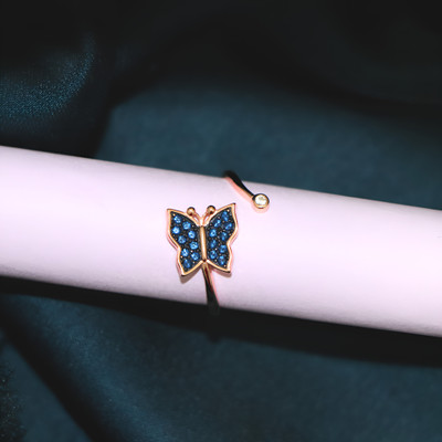 Anjoriya Jewels 925 Silver Rose Gold Plated Butterfly Blue Crystal Studded Adjustable Ring Sterling Silver Zircon Gold Plated Ring