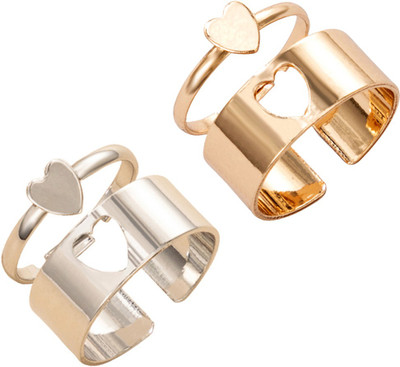 Sorellaz Womens Golden & Silver Heart Adjustable Open Ring: Pack of 4 Alloy Ring