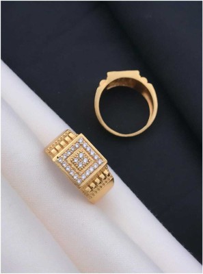 DHINITA B-1103 Ring Gold Brass Cubic Zirconia Gold Plated Ring