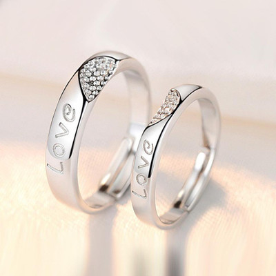 MYKI King & Queen Sterling Silver Zirconia Adjustable Couple Rings Sterling Silver Swarovski Zirconia 24K White Gold Plated Ring Set