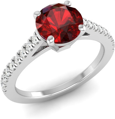 Bluejwel BlueJwel's Round Garnet 925 Solitaire Ring - The Beacon of Protection Sterling Silver Cubic Zirconia, Garnet Sterling Silver Plated Ring