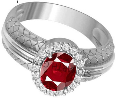 KUSHMIWAL GEMS 6.25 Ratti Natural Certified Ruby Manik Gemstone Brass Ruby Silver Plated Ring