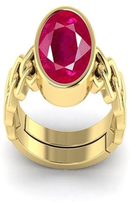 Kanvi Jewelers 7.25 Ratti Ruby Stone Original Certified Gold Plated Adjustable, Manik Stone Brass Ruby Gold Plated Ring