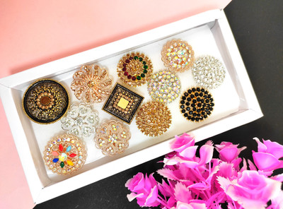 Divyanshi Collection Combo Pack Of 12 Stylish Multicolour 12 Ad Rings Brass Diamond Gold, Silver Plated Ring Set