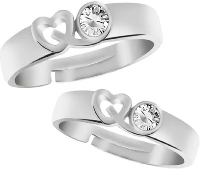 Alviira 9 Heart Love Adjustable Couple Rings Stainless Steel Silver Plated Ring Set