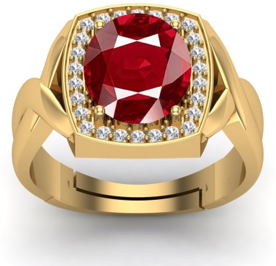 JEMSPRIME 14.25 Ratti 13.00 Crt Natural Ruby Manik GemStone Ring With Lab Certificate Brass Ruby Gold Plated Ring