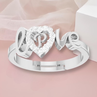 sk jewels Love Collection letter P American Diamond Lovers Design Silver plated Ring Brass Cubic Zirconia Silver Plated Ring