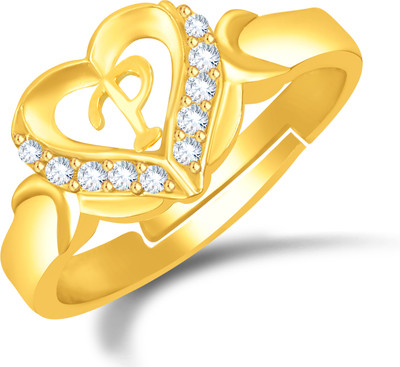 MEENAZ Love Heart Alphabet P Letter Rings girls women lovers couple Stylish simple AD Alloy, Metal, Brass, Copper, Crystal, Stone Diamond, Cubic Zirconia Gold Plated Ring