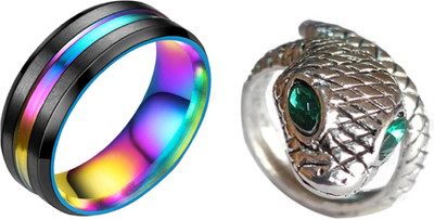 Dynamic Retail Global Set of 2 Rings for Men, Multicolor-Silver Alloy Ring
