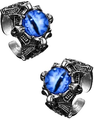 pasu fashion New Design Set Of 2 Glass Eye Blue ring for men and women Stainless Steel Silver Plated Ring