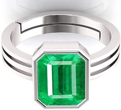 SIDHGEMS 7.25 Ratti 6.00 Crt Natural Emerald Panna Original Gemstone Certified Ring Brass Emerald Silver Plated Ring