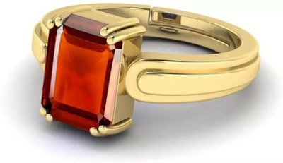 Gemzonite Hessonite Ring Natural Garnet/Gomed Stone Original Lab Certified & Astrological Brass Garnet Gold Plated Ring