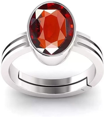 Gemzonite Certified A+ Quality Original Gomed Hessonite Garnet Ring For Women & Men Metal Garnet Silver Plated Ring