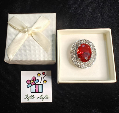 Giftoshifto Red oval american diamond adjustable ring Alloy Ruby Silver Plated Ring