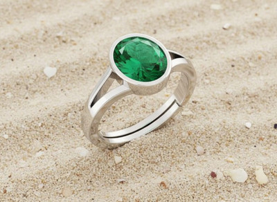 AngiraWorld Original Premium 11.25 Ratti Natural Emerald Panchdhatu Ring With Sleek Design Brass Emerald Silver Plated Ring
