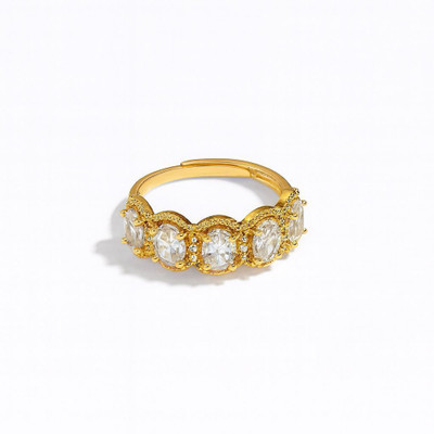 Jewelsland Imported Korean Design Gold Plated Oval Stone Studded Ring for Women & Girls Copper Zircon Gold Plated Ring