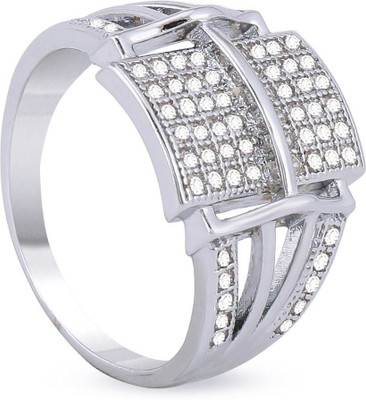 mahi creation Brass, Copper Diamond Silver Plated Ring