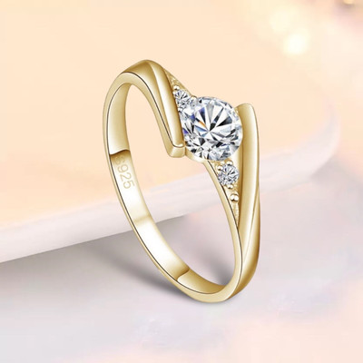 MYKI Sizzling Solitaire Adjustable Ring For Women & Girls Stainless Steel Cubic Zirconia Gold Plated Ring