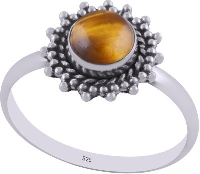 Silver And Gem SGE Natural Tiger Eye 6mm Cabochon Gemstone Handmade 925 Sterling Silver Ring Silver Silver Plated Ring