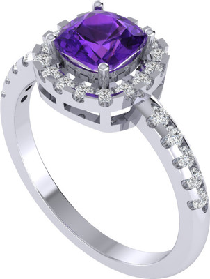 Diamtrendz Jewels Sterling Silver Amethyst Solitaire Ring For Women & Girls Sterling Silver Amethyst Rhodium Plated Ring