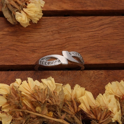 Sangria Silver Plated American Diamond Adjustable Finger Ring for Women and Girls Brass Diamond Silver Plated Ring
