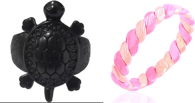 Dynamic Retail Global Set of 2 Rings for Men, Silver-Multicolor Alloy Ring