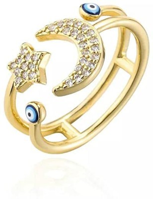 KRYSTALZ Turkish Evil Eye Gold Plated Adjustable Ring for Women & Girl Stainless Steel Cubic Zirconia Gold Plated Ring