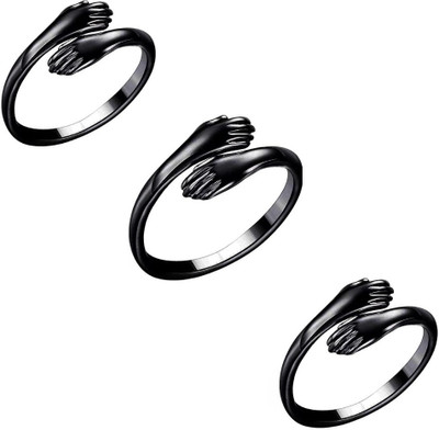 MA Enterprises Crystal Silver Alloy HUG Ring & Black Bracleat for men women boys girls Alloy, Stainless Steel Cubic Zirconia Sterling Silver, Titanium Plated Ring Set