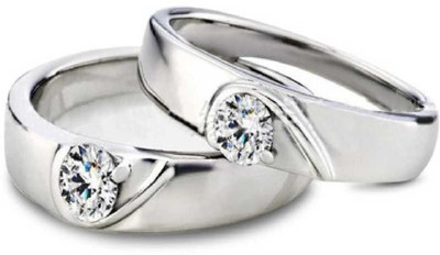Diivine Hindu stainless Steel Wedding Style Rings For Lovers, Couples, Husband Wife Alloy Cubic Zirconia Ring Set