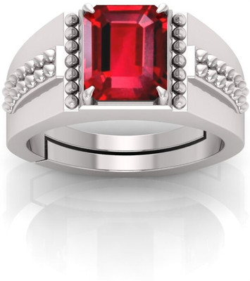 BHAIRAW GEMS 3.25 To 21.25 Ratti Ruby Adjustable /Anguthi With Lab Certificate A1+++Quality Brass Ruby Silver Plated Ring