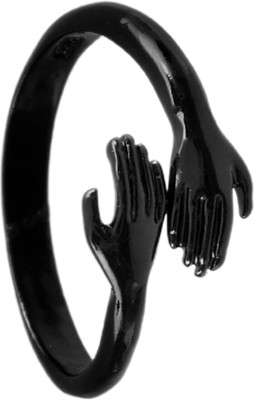 University Trendz Hug Ring Black Designer Delicate Ring for Boys & Girls Stainless Steel Black Silver Plated Ring
