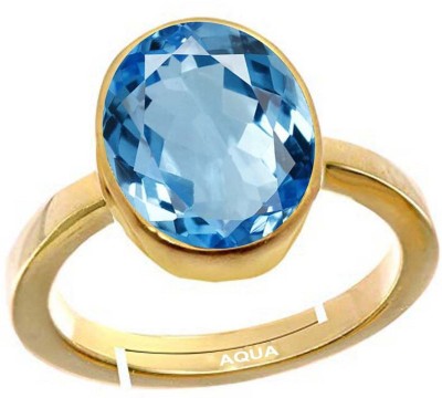 AQUAGEMS Natural Blue Topaz 3.25 Ratti or 3 Ct Gemstone For Men Five Metal Adjustable Alloy Ring